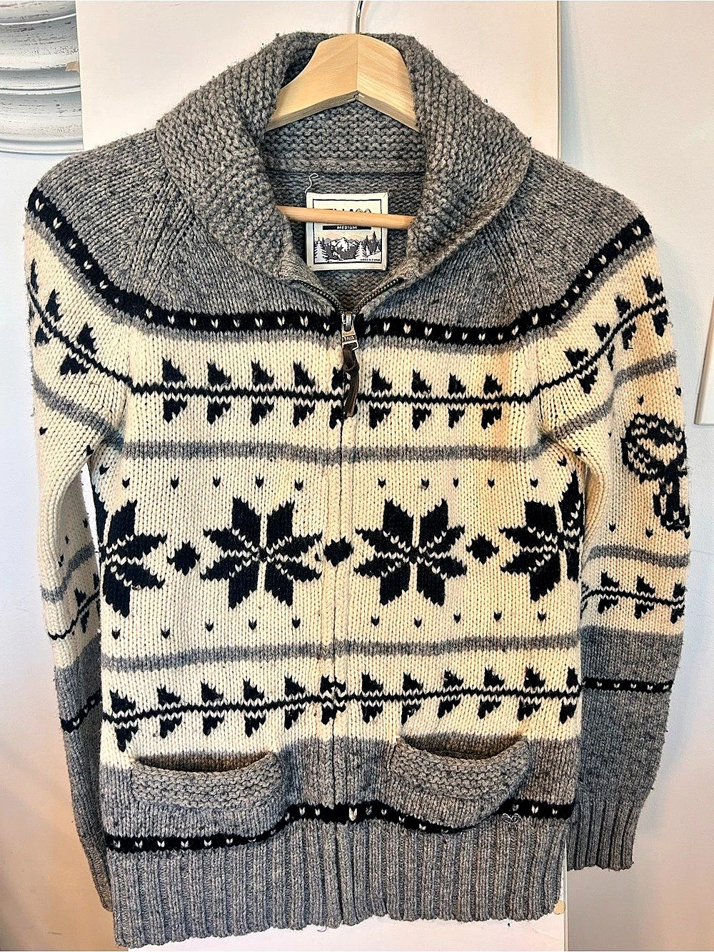 TNA Sea to Sky Lambswool Zip Cardigan Gray & Cream Size Medium